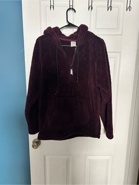 PINK Victoria's Secret Plush Half-Zip Hoodie in Deep Wine